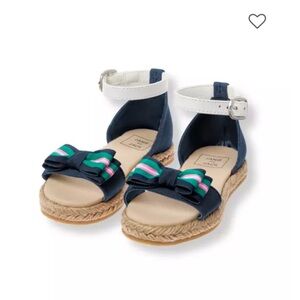 Janie and Jack Navy Blue Green Pink Striped Bow Espadrille Sandals Sz Toddler 10